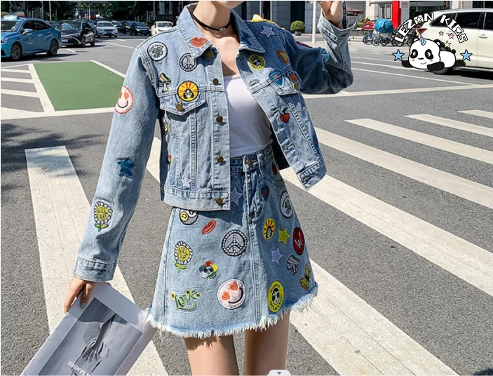 LEZONKIDS - Denim Jacket Girls Skirt Two-piece Girl's Denim Skirt Set